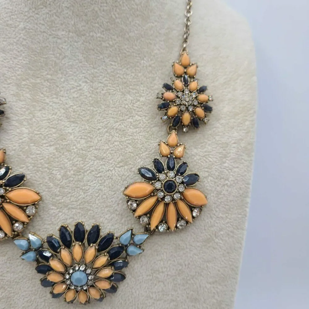 J Crew Vintage Blue Peach Resin FlowerNecklace